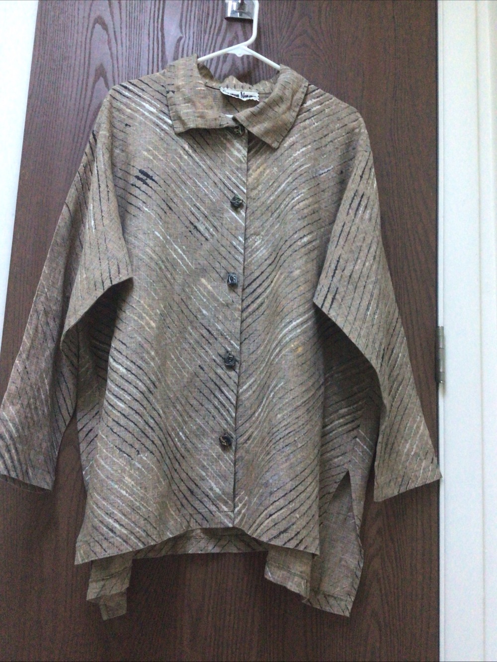 Cynthia Norton art to wear tan silver tunic swing top 100% linen, oversized, M-L